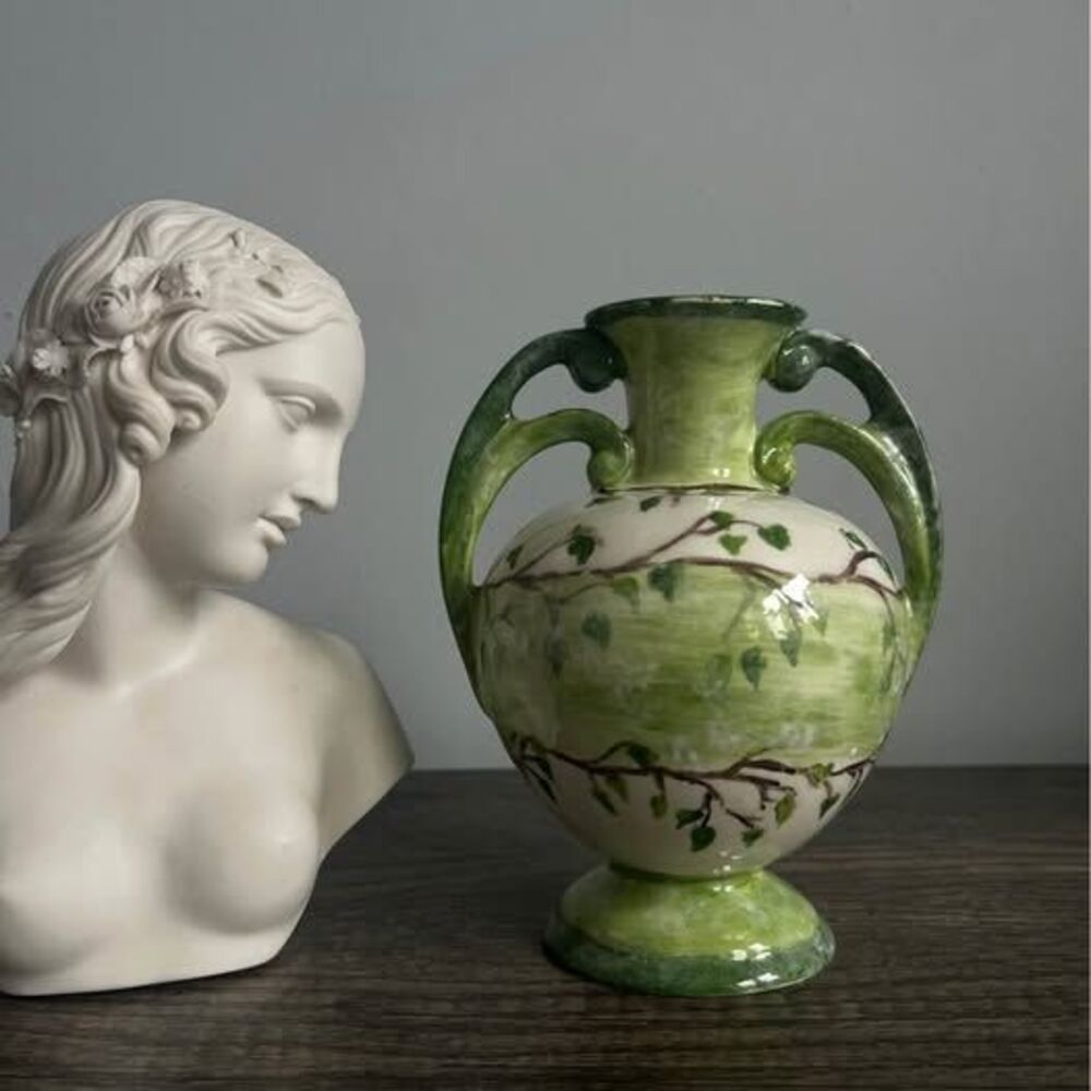 Vintage Green and White Studio Pottery Vase